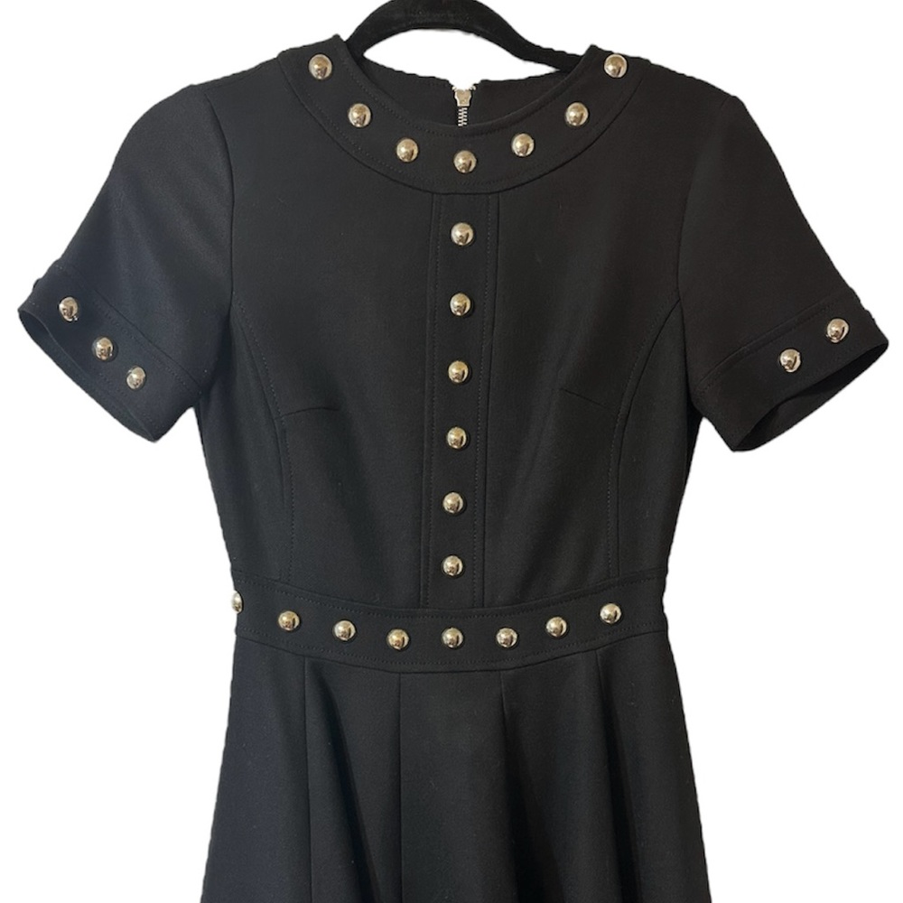 KAREN MILLEN Black Structured Stretch Stud Circular Skirt Dress SIZE 2 - Picture 4 of 4